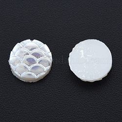 ABS Plastic Imitation Pearl Cabochons, AB Color Plated, Flat Round with Fish Scale Pattern, Creamy White, 8x2mm
