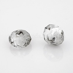 Facettierte Glasperlen, großes Loch Rondell Perlen, Silber, 14x8 mm, Bohrung: 6 mm