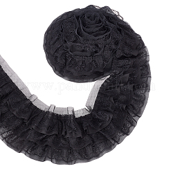 Benecreat 3 couche plissée en mousseline de soie fleur dentelle, ruban de polyester pour la fabrication de bijoux, Accessoires de vêtement, noir, 5-1/8 pouce (130 mm), environ 2.73 yards (2.5 m)/boîte