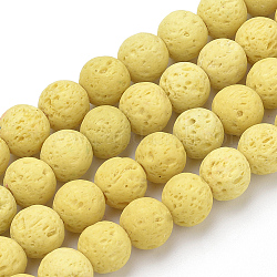 Fili di perle di roccia lavica sintetica, tinto, tondo, giallo champagne, 10mm, Foro: 1 mm, circa 41pcs/filo, 15.75 pollice (40 cm)