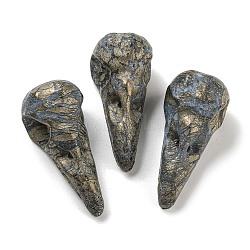 Pendentifs de pyrite naturelle, breloques de crâne de tête d'oiseau, 47~49x20~22x20~22mm, Trou: 2~2.5mm