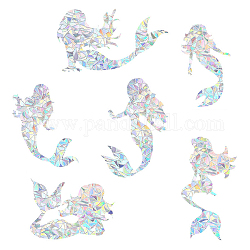 GORGECRAFT 6Pcs Rainbow Window Clings Mermaid Pattern Window Decals Static Non Adhesive Collision Proof Glass Stickers Vinyl Film Home Decorations for Sliding Doors Windows Prevent Dogs Birds Strikes