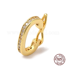 Rack Plating 925 Sterling Silver Twister Clasps, with Clear Cubic Zirconia, Oval, with 925 Stamp, Real 18K Gold Plated, 12x9x2mm, Inner Diameter: 6x8.5mm