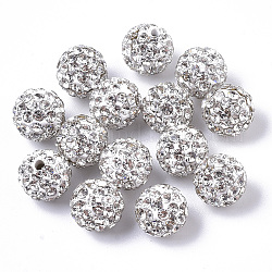 Perles de boule pavé disco , Perles en strass pavé d'argile polymère, ronde, la moitié foré, cristal, pp11 (1.7~1.8mm), 6 rangs de strass, 8mm, demi-trou: 1 mm