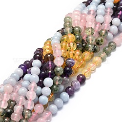 Un mélange naturel de pierres fines perles brins, aigue-marine naturelle & quartz rose & prehnite & citrine & améthyste, ronde, 8mm, Trou: 1mm, Environ 48 pcs/chapelet, 15.55'' (39.5 cm)