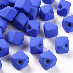 Акриловые бусины, прорезиненный стиль, половине просверлил, куб с разрывом, королевский синий, 13.5x13.5x13.5 мм, отверстие : 3.5 мм