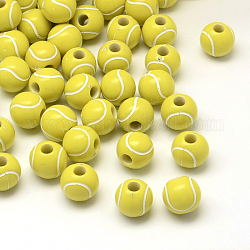 Tennis perles acryliques opaques, perles de sport, jaune, 12mm, Trou: 4mm, environ 580 pcs/500 g
