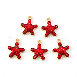Alloy Enamel Pendants, Starfish Shape, Light Gold, Red, 16x13.5x2.5mm, Hole: 1.6mm