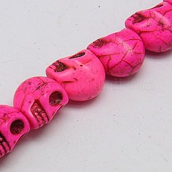 Filo di perline turchesi sintetici, tinto, teschio, rosa intenso, 12x10x11mm, Foro: 1 mm, circa 506pcs/1000g