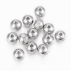 304 Stainless Steel Beads, Round with Twill, Stainless Steel Color, 6x5mm, Hole: 1.5mm
