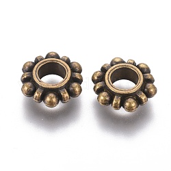 Perline di distanziatore stile tibetano, cadmio & nichel &piombo libero, rotondo e piatto, bronzo antico, misura:circa11mm di diametro, 3.9 mm di spessore, Foro: 4.5 mm