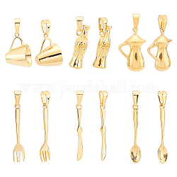 UNICRAFTALE 6Pcs 6 Style Golden Mini Tableware Charms 304 Stainless Steel Cup Pendants Bottle Charms Metal Teapot Pendant Fork Necklace Charms for DIY Necklace Bracelet Making 4.5~8x3~10mm Hole