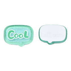 Transparent Printed Acrylic Cabochons, with Glitter Powder, Rectangle with Cool, Aquamarine, 16x20x2.5mm