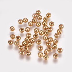 Perles en laiton, sans nickel, véritable 18k plaqué or, ronde, 4mm, Trou: 1mm