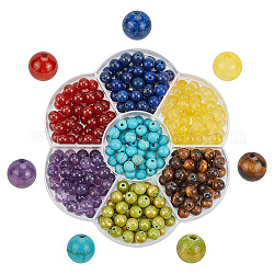 Sunnyclue 280pcs 7 Farben natürliche gemischte Edelsteinperlen, Runde, Mischfarbe, 6 mm, Bohrung: 0.8~1 mm, 40 Stk. je Farbe