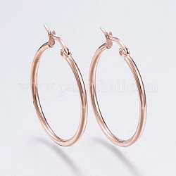 304 Stainless Steel Hoop Earrings, Hypoallergenic Earrings, Ring Shape, Rose Gold, 12 Gauge, 34~36x2mm, Pin: 0.7~1.3x0.68mm