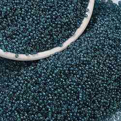 Cuentas de rocailles redondas miyuki, Abalorios de la semilla japonés, (rr2256) elegante forrado verde azulado dk azul, 15/0, 1.5mm, agujero: 0.7 mm, aproximamente 5555 unidades / 10 g