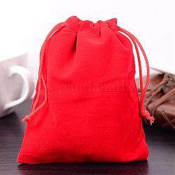 Pochettes rectangle en velours, sacs-cadeaux, rouge, 15x12 cm