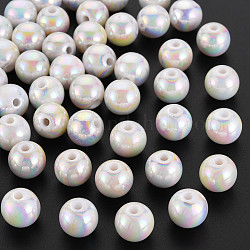 Perles acryliques opaques, de couleur plaquée ab , ronde, blanc, 12x11mm, Trou: 2.5mm, environ 566 pcs/500 g
