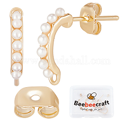 Beebeecraft 10 pz/scatola risultati di orecchini di perle orecchino rettangolare in ottone placcato oro 18k con 925 perni in argento sterling e 10 pezzi posteriori in plastica per orecchini fai da te creazione di gioielli
