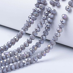 Chapelets de perles en verre électroplaqué, couleur unie opaque, de couleur plaquée ab , facette, rondelle, gris foncé, 2.5x2mm, Trou: 0.4mm, Environ 150~170 pcs/chapelet, 11 pouce (27.5 cm)
