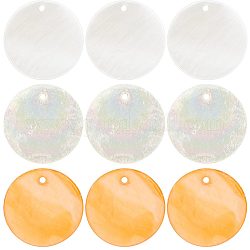 CREATCABIN 42Pcs 3 Styles Natural Capiz Shell & Freshwater Shell Pendants, Flat Round Charms, Mixed Color, 25x1~2mm, Hole: 1.5~2mm, 14pcs/style