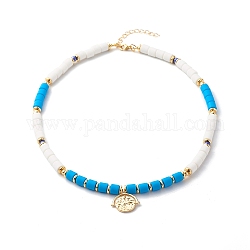 Polymer Clay Perlenketten, mit flachem rundem Messinganhänger und Perlen, Pferdemuster, Deep-Sky-blau, 17.13 Zoll (43.5 cm)