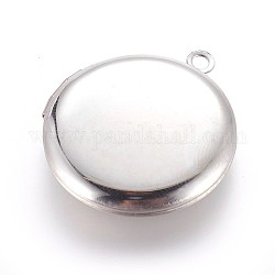316 Stainless Steel Locket Pendants, Photo Frame Charms for Necklaces, Flat Round, Stainless Steel Color, 31x27.5x5.5mm, Hole: 2.5mm, Inner Diameter: 20mm