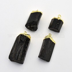 Ton or pendentifs en laiton de tourmaline, noir, 26~46x16~28x11~25mm, Trou: 5x7mm