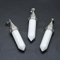 Opaque Glass Pointed Pendants, with Alloy Findings, Bullet, Platinum, White, 61x14.5x12.5mm, Hole: 3.5x
7.5mm