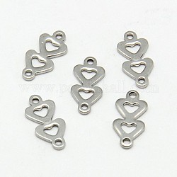 304 Stainless Steel Links connectors, Heart to Heart, Stainless Steel Color, 12x6x1mm, Hole: 0.5mm, about 500pcs/bag