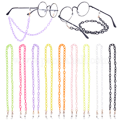 Pandahall elite 9pcs 9 couleurs chaînes de lunettes, tour de cou pour lunettes, avec chaîne porte-câbles en acrylique, fermoirs à pince de homard en fer et embouts de boucle en caoutchouc, or clair, couleur mixte, 22.44 pouce (57 cm), 1 pc / couleur