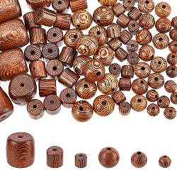 Arricraft 120pcs 6 perles de bois de wengé naturel de style, rond et baril, chameau, 6~14.5x6~13mm, Trou: 1~2mm, 20 pièces / style