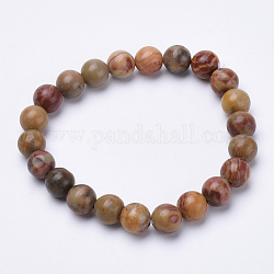 Bracelets extensibles en perles de jaspe arc-en-ciel rouge naturel, ronde, 1-3/4 pouce ~ 2-1/8 pouces (48~54 mm)