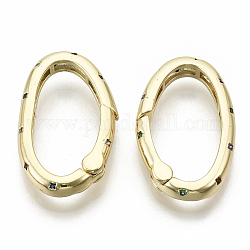 Латунные кольца из микро-паве циркония, без никеля , овальные, красочный, реальный 18k позолоченный, 26.5x16x3.5 мм, внутренний диаметр: 21.5x11 мм