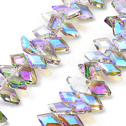 Fili di perle di vetro romboidale placcate, sfaccettato, pieno arcobaleno placcato, lilla, 13x8x4mm, Foro: 1.2 mm, circa 99~100pcs/filo, 15.35'' (39 cm)