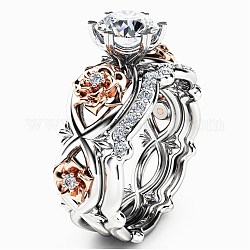Anillos de dedo de latón, con diamante de imitación, corazón, platino y oro rosa, cristal, diámetro interior: 18.1 mm