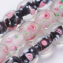 Chapelets de perles vernissées manuelles, fleur intérieure, ronde, couleur mixte, 11~12x11~12mm, Trou: 2~2.5mm