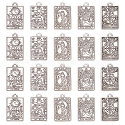 Nbeads 40pcs 8 pendentifs en alliage de style tibétain, argent antique, rectangle avec motif tarot, argent antique, 23x14x1.5mm, Trou: 1.8mm, 5 pièces / style