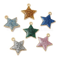 Eco-friendly Alloy Enamel Pendants, with Glitter Powder, Star Charm, Mixed Color, 20x18x2.5mm, Hole: 1.5mm