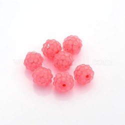 Resin Rhinestone Beads, Transparent Style, Round, Hot Pink, 12x10mm, Hole: 2mm