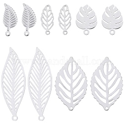 SUNNYCLUE 100Pcs 5 Styles 304 & 201 & 316 Surgical Stainless Steel Pendants, Leaf, Stainless Steel Color, 13~32x5~14x0.2~1mm, Hole: 0.5~1.4mm, 20pcs/style