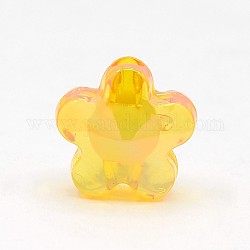 Transparent AB Color Acrylic Flower Beads, Bead in Bead, Gold, 12x12x8mm, Hole: 2mm, about 1000pcs/bag