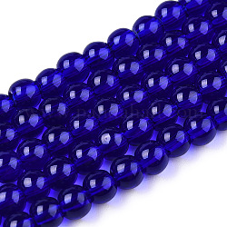 Chapelets de perles en verre transparente  , ronde, bleu foncé, 4~4.5mm, Trou: 0.8mm, Environ 97~99 pcs/chapelet, 14.76 pouce ~ 14.96 pouces (37.5~38 cm)