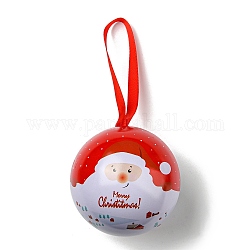Scatole per bomboniere per bomboniere con palline rotonde in banda stagnata, astuccio regalo natalizio con sfera sospesa in metallo, Babbo Natale, 16x6.8cm