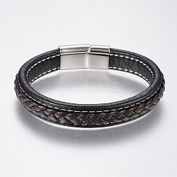 Bracelets en cuir tressé, avec fermoirs magnétiques en 304 acier inoxydable, colorées, 8-5/8 pouce (220 mm), 29x14x8mm