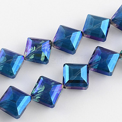 Galvanoplastie transparent perles de verre à facettes brins, carrée, bleu foncé, 17x17x7.5mm, Trou: 2mm, Environ 40 pcs/chapelet, 25.1 pouce