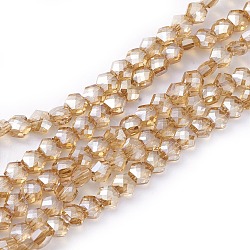 Chapelets de perles en verre électroplaqué, perle plaquée lustre, facette, hexagone, orange, 5x6x4mm, Trou: 1.2mm, Environ 99 pcs/chapelet, 19.2 pouce (49 cm)