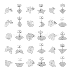 UNICRAFTALE 30Pcs 15 Style Textured Stud Earring 304 Stainless Steel Hexagon Stud Earring Posts Hypoallergenic Star Moon DIY Earring Accessories with Loop and Ear Nut for DIY Earring Jewelry Making
