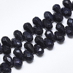Chapelets de perles en pierre d'or bleue synthétique, perles percées, facette, larme, 11.5~12x8mm, Trou: 0.8mm, Environ 40 pcs/chapelet, 8.2 pouce